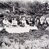 Photograph of parties from Invercreran House and Barcaldine House picnicking in Argyll countryside, 1866 (Crown Copyright, National Records of Scotland,GD1/1208/1/80)  