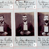 Detail from register of Barlinnie Prison, Glasgow, with photographs of male criminal prisoners, September-October 1882 (Crown Copyright, National Records of Scotland, HH21/70/97/1)
