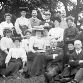 Photograph of group of Sunday school teachers of the Free Church of Scotland at their annual picnic in Edinburgh, circa 1920 (Crown Copyright, National Records of Scotland,CH3/723/34/269/2).