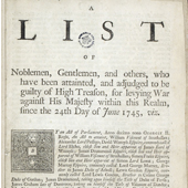 Image of detail from a list of noblemen, gentlemen and others who were judged guilty of High Treason during the 1745 Jacobite rebellion, gathered in preparation for the forfeiting of their land and estates by the Crown, 1747-1763 (Crown Copyright, National Records of Scotland, E706/2/5)