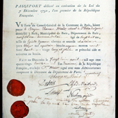 Image of French passport issued to Thomas Muir, political writer and radical,1793 (Crown Copyright, National Records of Scotland, JC26/276/14)