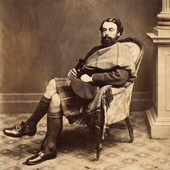 Photograph of a Victorian carte de visite, portrait photograph of seated gentleman in highland dress, not dated (Crown Copyright, National Records of Scotland,GD268/1045/0)