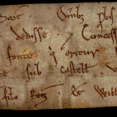 Image of a charter by David I to Church of St Cuthbert, 1127 (Crown Copyright, National Records of Scotland, GD45/13/216)
