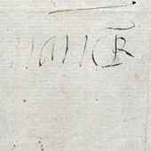 Image of Vouchers of accounts of Robert Richardson, Treasurer. Warrant for some taffeta in preparation for the baptism of Prince James, 3 Dec 1566. Endorsed with receipt and signature in the hand of Bastien Pagez.(Crown Copyright, National Records of Scotland, E23/3 page 18)