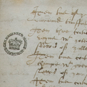 Image of an extract from the Receipted inventory of books, ornaments and masquing clothes delivered by Servais de Conde to the regent's servitors by his warrant, 24-25 November 1569 (Crown Copyright, National Records of Scotland, E35/10)