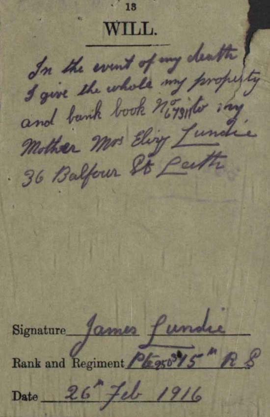 James Lundie’s will, NRS, SC70/8/592/6/3