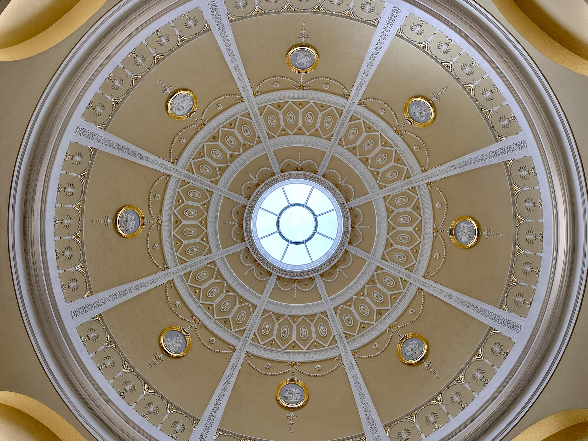 Colour photograph showing the plasterwork of the Adam Dome ceiling