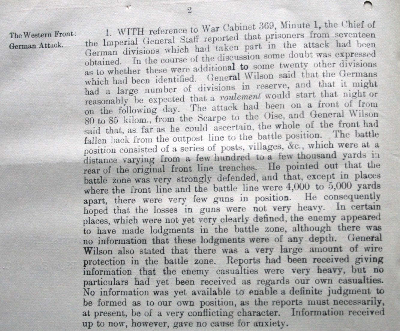War Cabinet Meeting 370, p.2, 22 March 1918