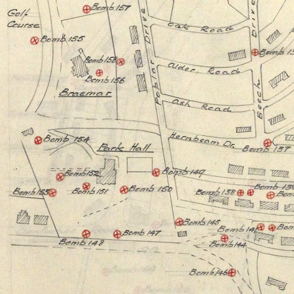Map of bomb hits on Parkhall (National Records of Scotland, HH50/162/147)