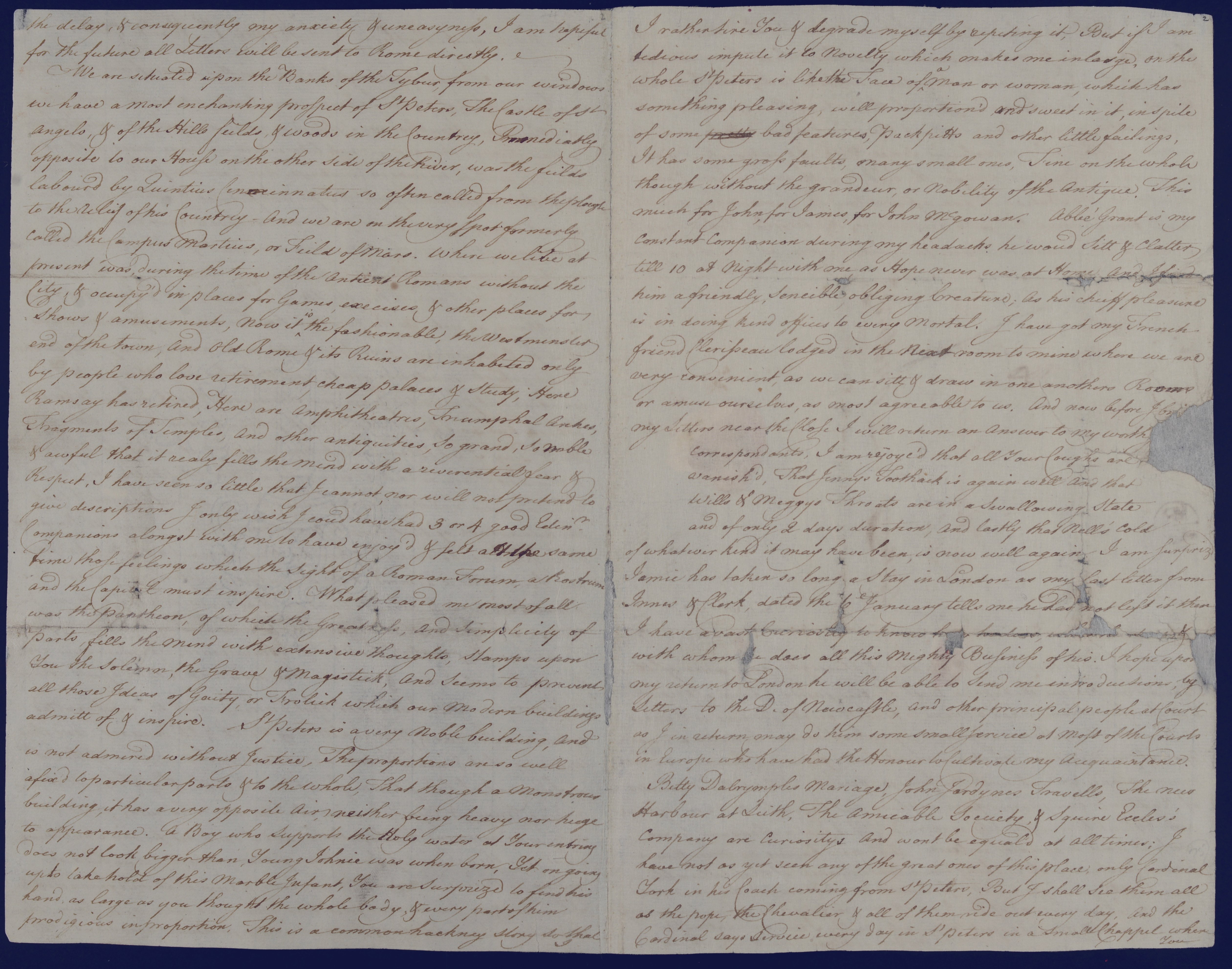 Handwritten letter from Robert Adam to his mother from Rome