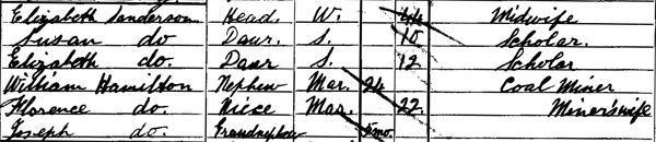 Elizabeth Sanderson in the 1901 census (National Records of Scotland)