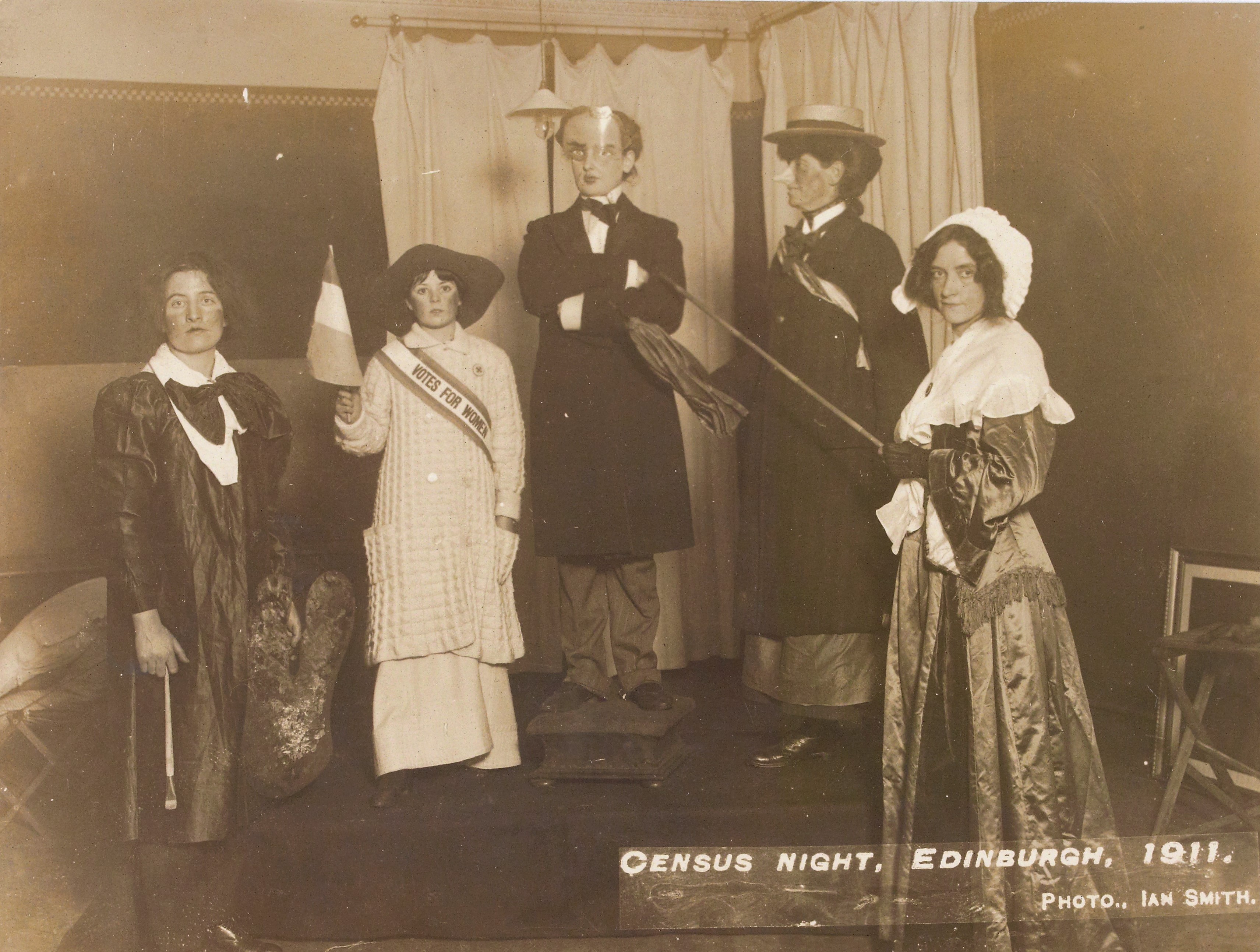 Photograph of several suffragettes on census night, 1911