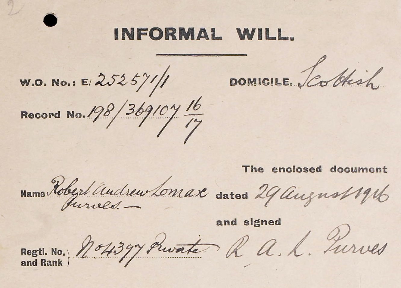 Detail of envelope of Purves's will, 1916
