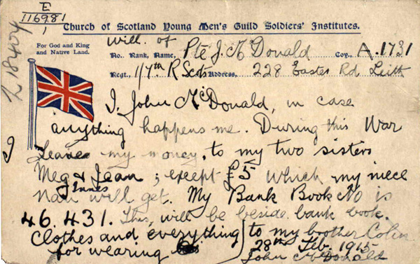 Will of John McDonald, National Records of Scotland SC70/8/177/34