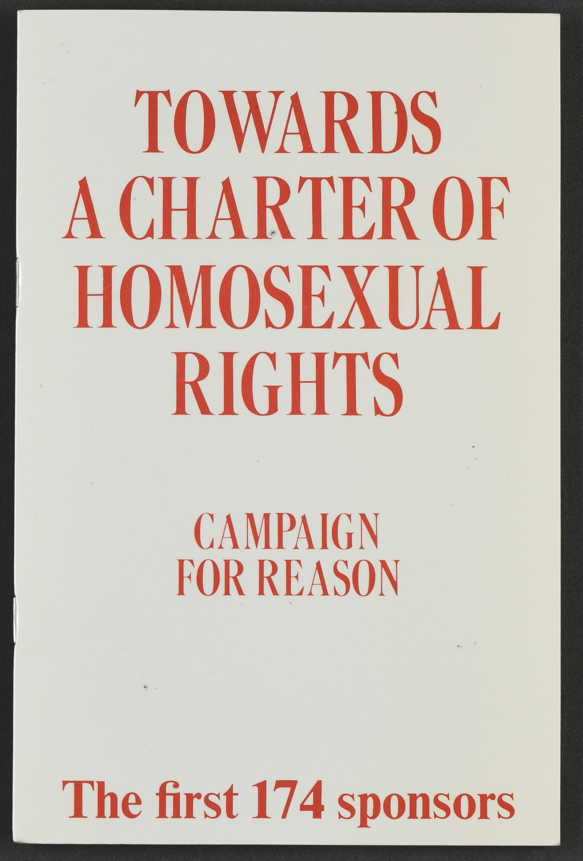 'Towards a Charter of Homosexual Rights: Campaign for Reason' pamphlet