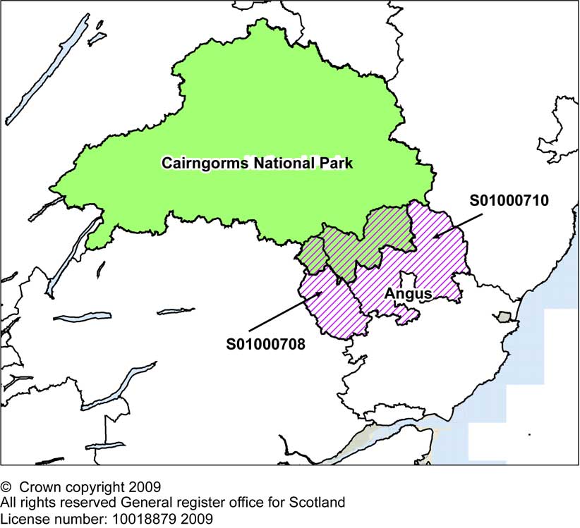 Map 2: Data zones in Cairngorm National Park and Angus Council